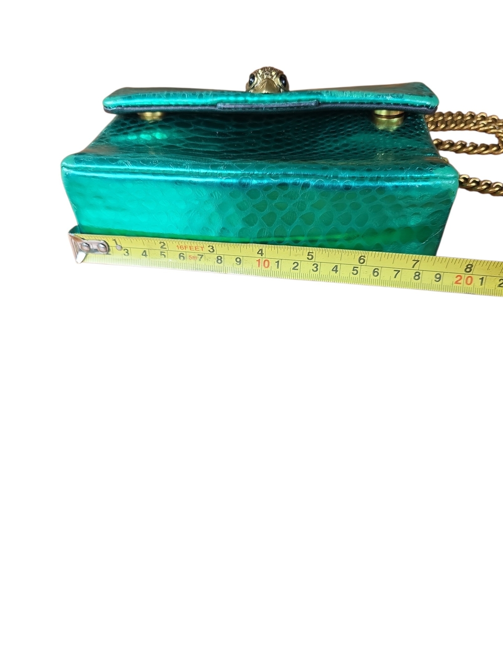 Kurt Geiger Turquoise Snake-Embossed Shoulder Bag with Gold Chain - Picture 12 of 15